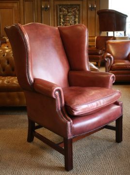 Faded Rose Georgian Leather Wing Chair